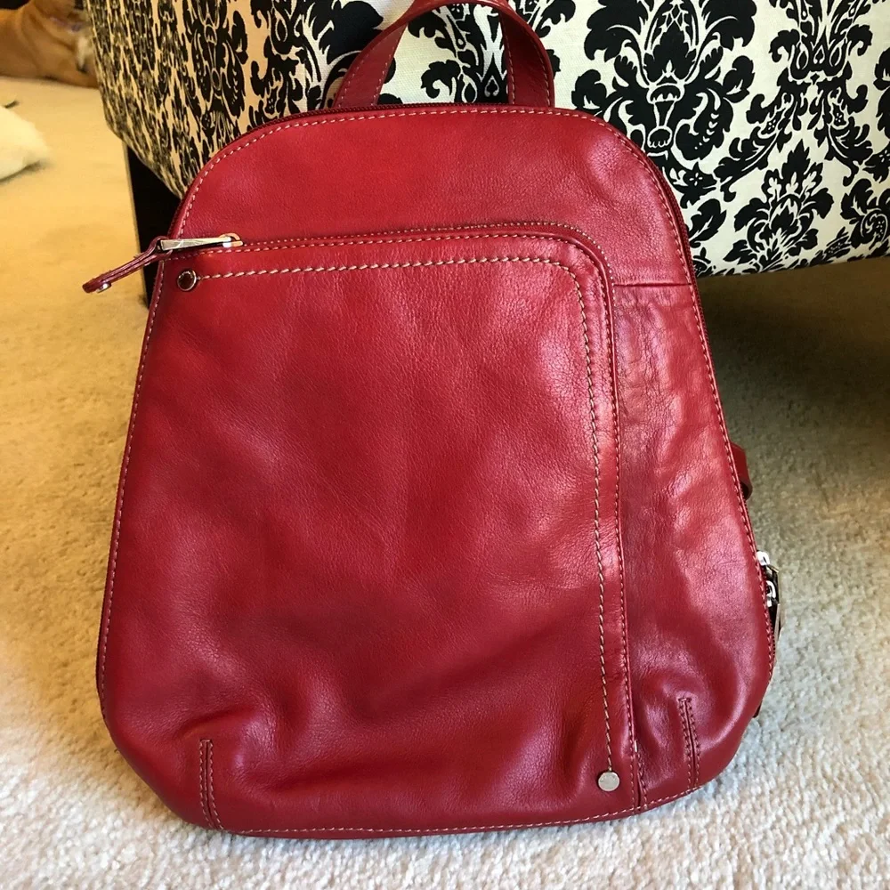 Tignanello Deep Red Leather Backpack Purse